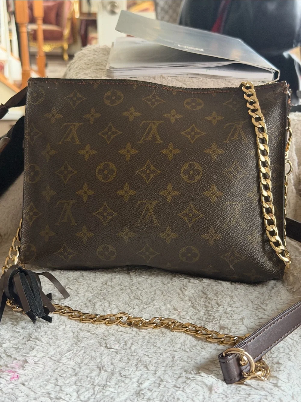 Louis Vuitton Brown Monogram Chain Crossbody Bag with Tassel - Picture 3 of 9